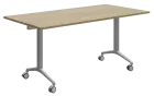SLKP 160/70 pojízdný skládací stůl, nohy stříbrný lak, deska 25 mm, široký 1600 mm, dub bardolino